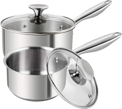 Stainless Steel Saucepan Set 1Qt & 2Qt, Induction Compatible