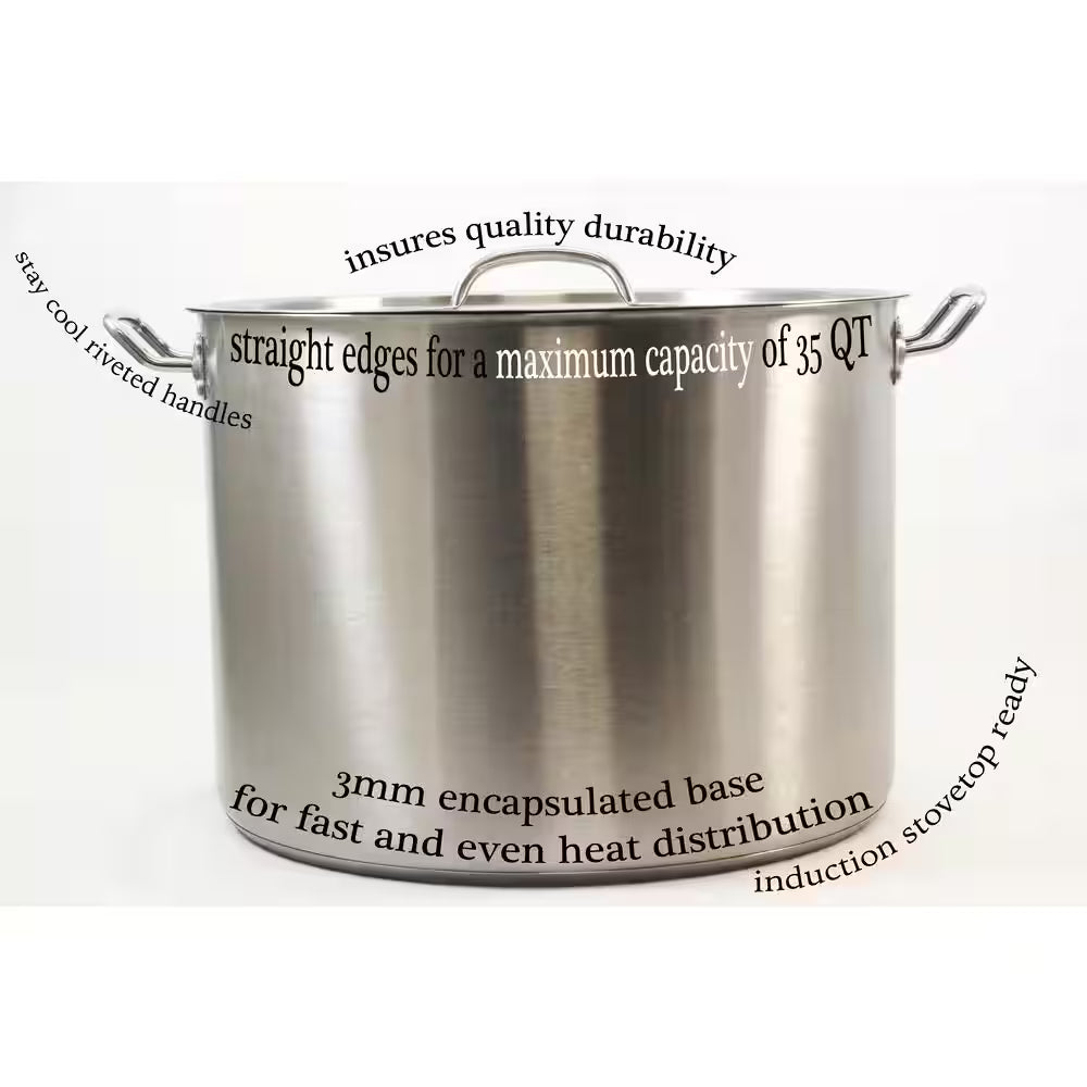 Professional 35 Qt. Stainless Steel Stock Pot with Lid