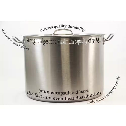 Professional 35 Qt. Stainless Steel Stock Pot with Lid