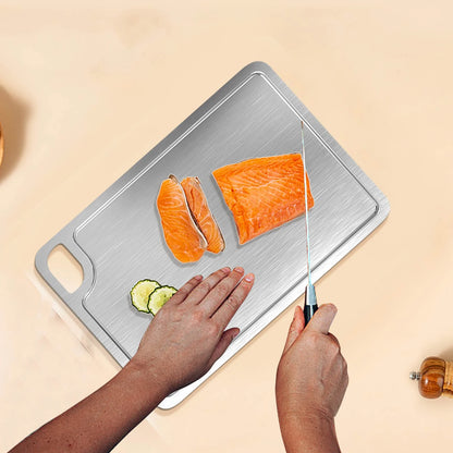 Stainless Steel Double-Sided Chopping Board with Grooves, Non-Stick and Easy Clean 