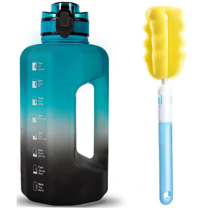Big Water Bottle 2.2 Litre with Handle Time Marker, Straw Leak Proof Half Gallon Large Capacity Huge Jug for Workout Gym Fitness