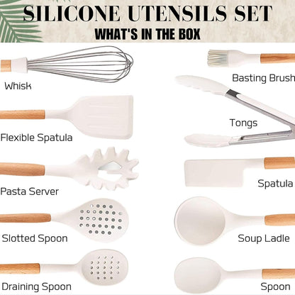 Silicone Cooking Utensils Set White–11Pcs Silicone Spatula Sets for Cooking 