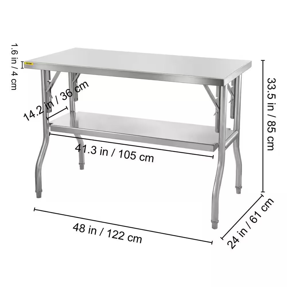 Commercial Worktable Workstation 48 X 24 In. Double-Shelf Stainless Steel Kitchen Utility Table