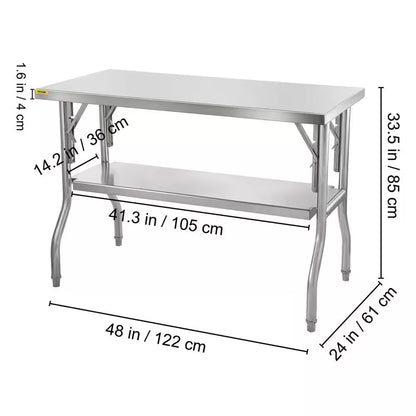 Commercial Worktable Workstation 48 X 24 In. Double-Shelf Stainless Steel Kitchen Utility Table