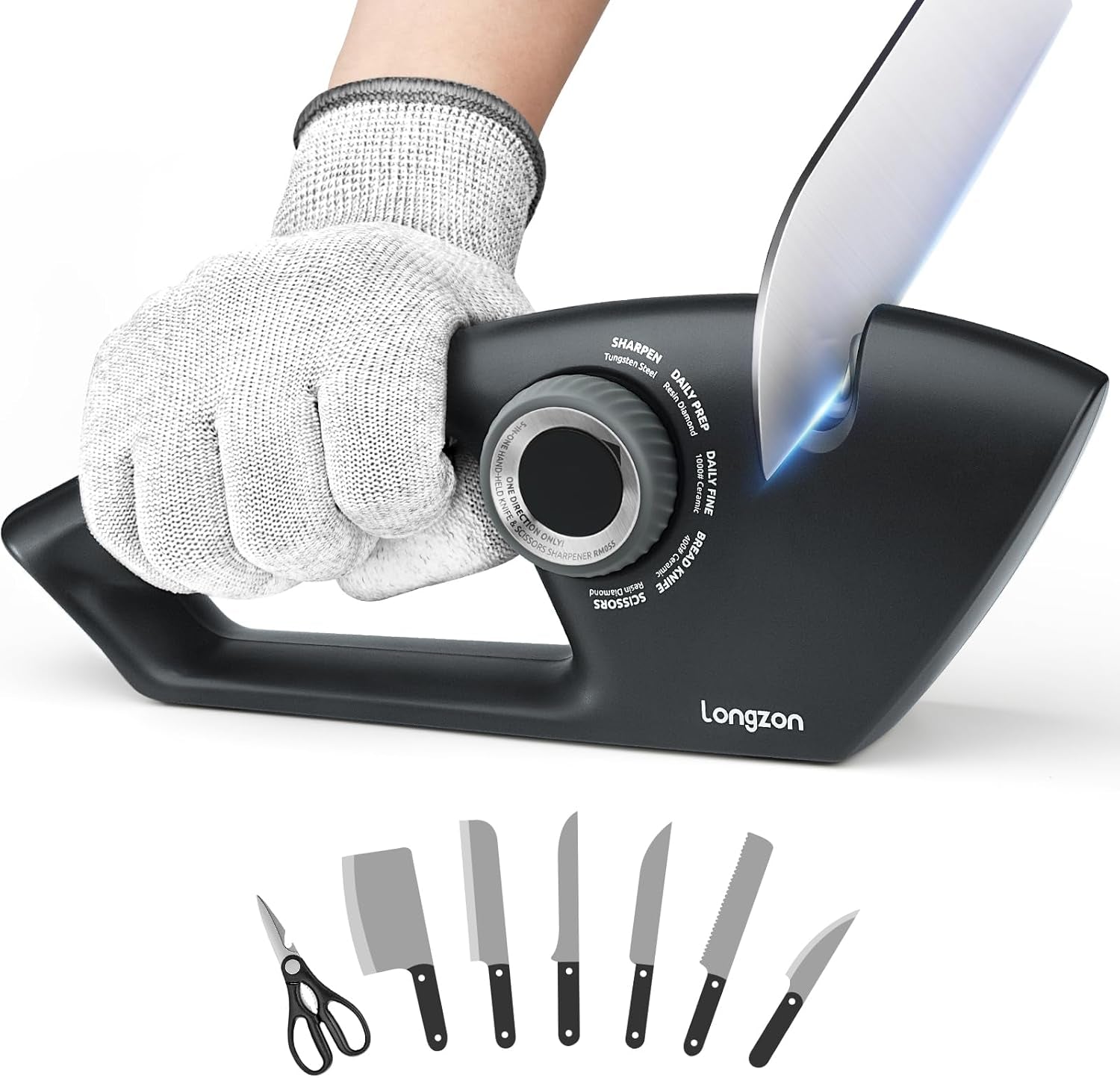 5-In-1 Knife Sharpener 5 Stage with a Pair of Cut-Resistant Glove, Original Premium Polish Blades