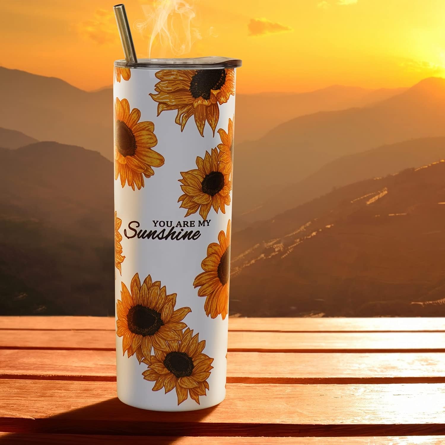 Sunflower Tumbler with Lid and Straw