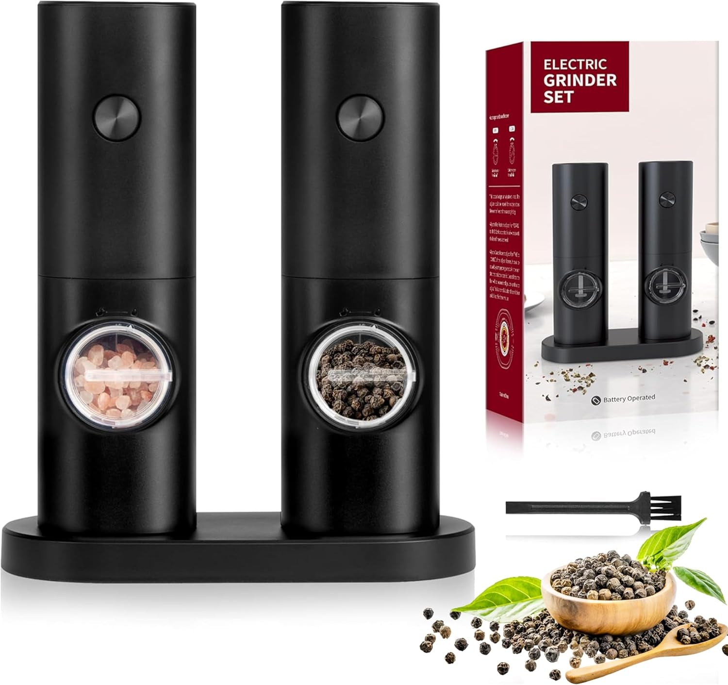 Electric Salt and Pepper Grinder Set, One Hand Adjustable Coarseness, Battery Powered, Seasoning Tools for Kitchen