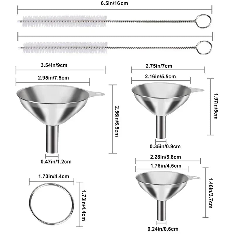 3/5 Pcs Stainless Steel Kitchen Funnels Set Food Grade Metal for Filling Bottles