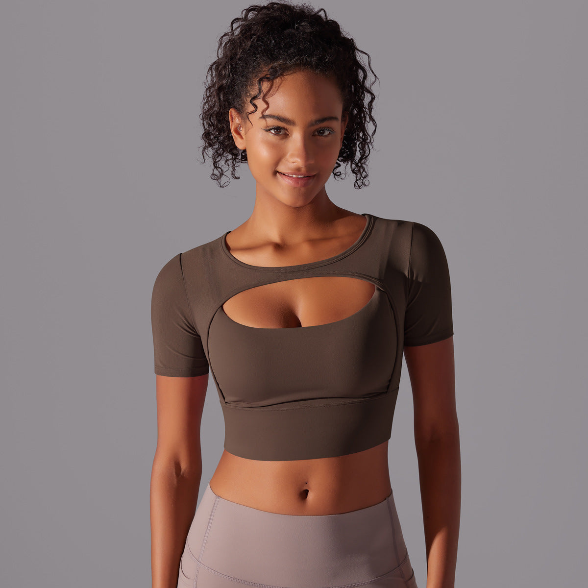Short-Sleeve Cropped Top with Front Cutout