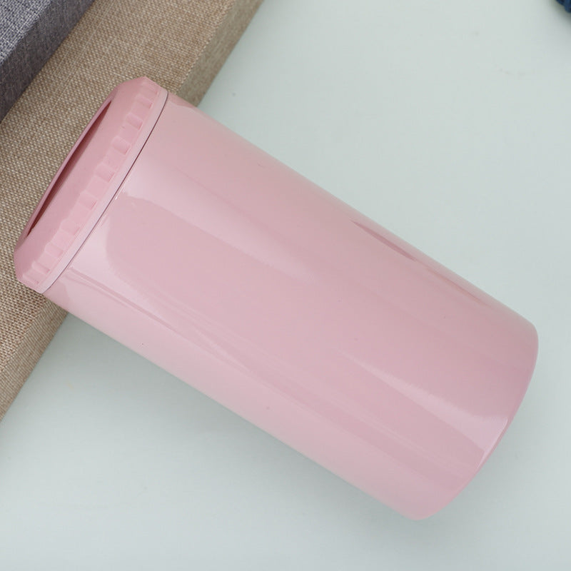 Stainless Steel Insulated Can Cooler with Dual Lid