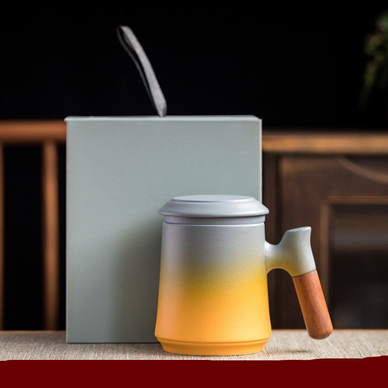 Gradient Ceramic Mug Set with Lid & Infuser