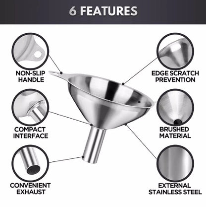 3 Stainless Steel Kitchen Funnel Set with 2 Brushes – Food Grade No-Spill Design