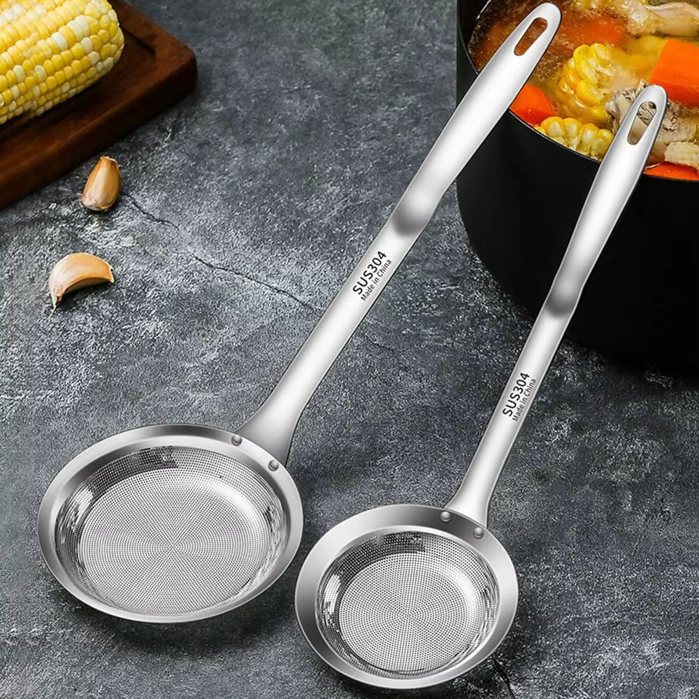 Stainless Steel Fat Skimmer Spoon Fine Mesh Grease Foam Removing Oil Dregs Fishing Percolator Fried Food Net Strainer