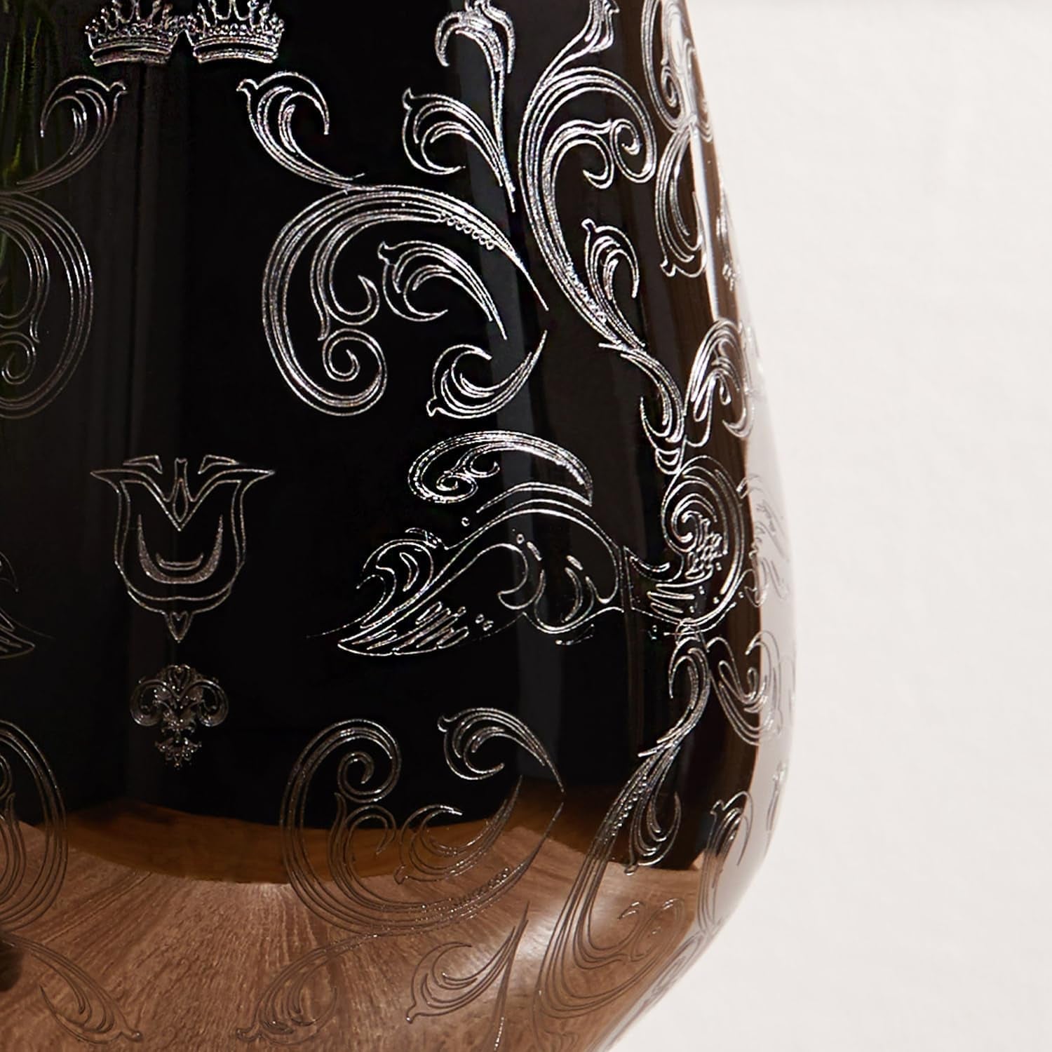 Stainless Steel Wine Glasses with Black Plated, Etched with Intricate and Authentic Baroque Engravings Set of 2(17Oz)