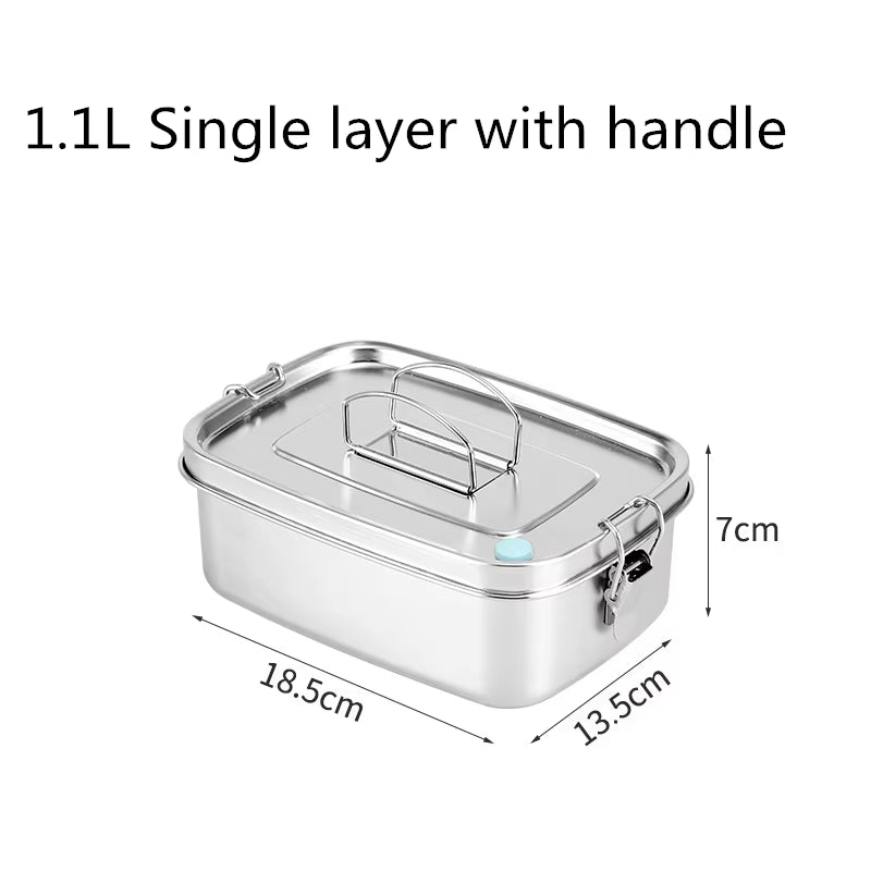 Stainless Steel Lunch Bento Box with Lid Large Capacity Double Layer Anti-Leak Food Storage Container Kitchen Tableware
