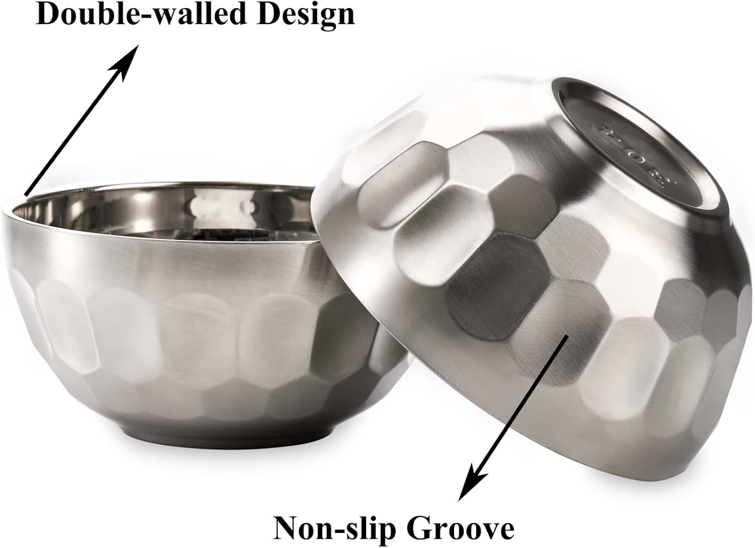 6 Pack 18/8 Stainless Steel Snack & Soup Bowls, 15 Oz Non-Slip Double-Walled Insulated Set