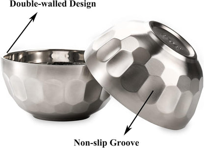 6 Pack 18/8 Stainless Steel Snack & Soup Bowls, 15 Oz Non-Slip Double-Walled Insulated Set