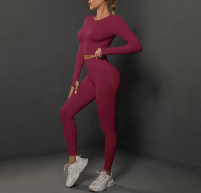Women'S European and American Seamless Peach Tight Fitting Hip Lifting Yoga Suit Set, Sports Running Fitness Suit Two-Piece Set
