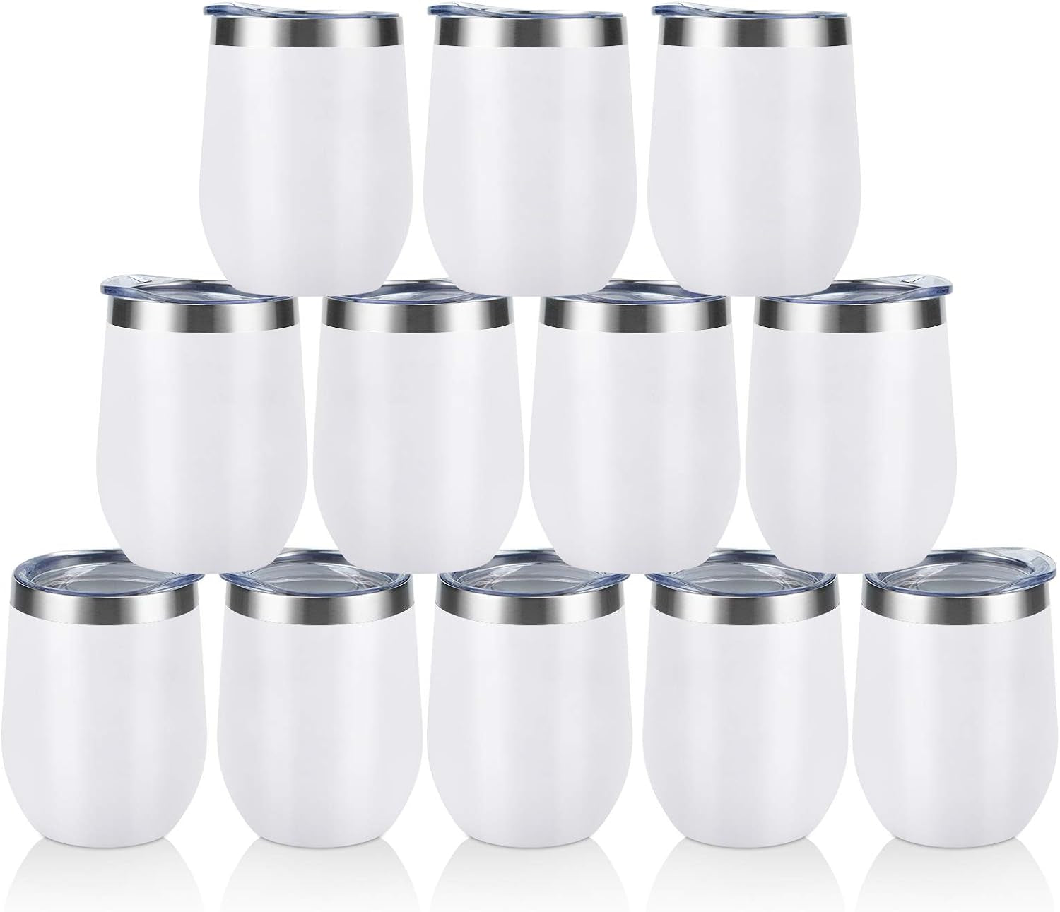 12-Pack 12oz Stainless Steel Wine Tumblers – Double Wall Vacuum Insulated with Lids & Straws