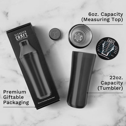 28 oz. Stainless Steel Hybrid Cocktail Shaker - Premium Vacuum Insulated Gunmetal - Innovative Measuring System