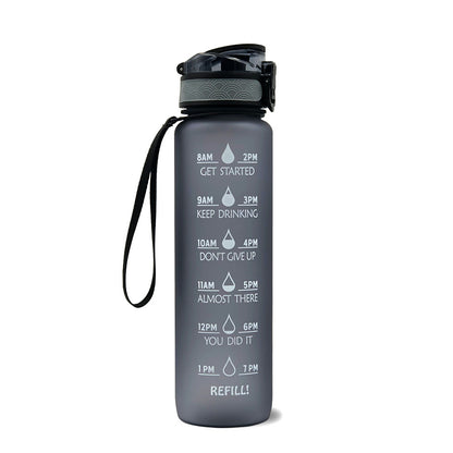 Motivational Water Bottle with Time Markers and Straw