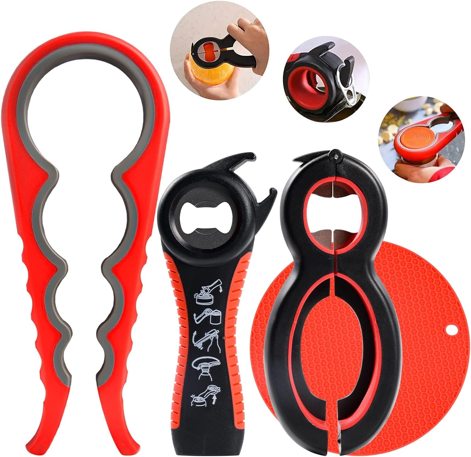 4-Pack Jar Opener Set – Multi-Function Bottle & Lid Openers for Seniors