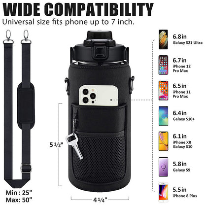 Water Bottle Carrier with Adjustable Shoulder Strap and Pouch