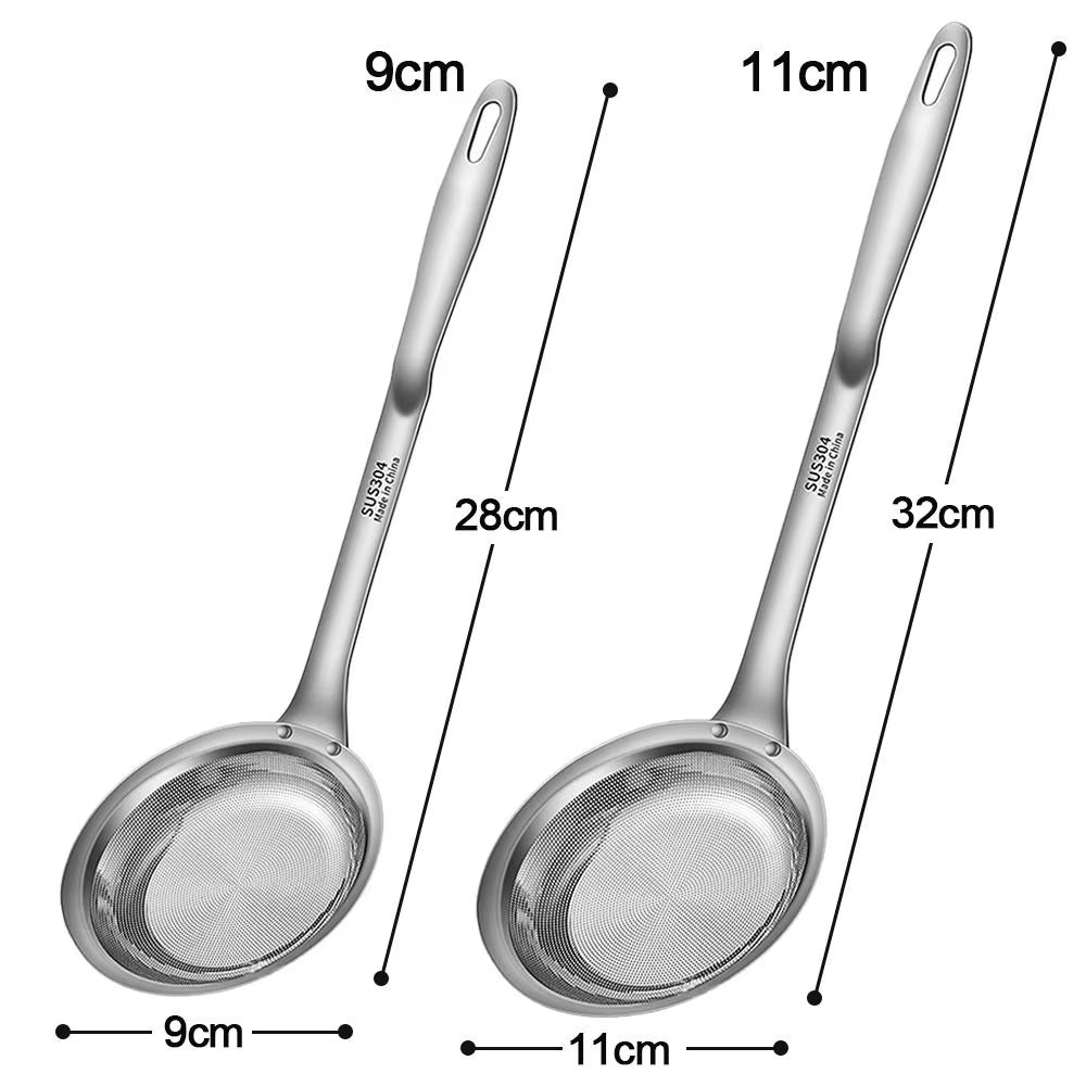 Stainless Steel Fat Skimmer Spoon Fine Mesh Grease Foam Removing Oil Dregs Fishing Percolator Fried Food Net Strainer
