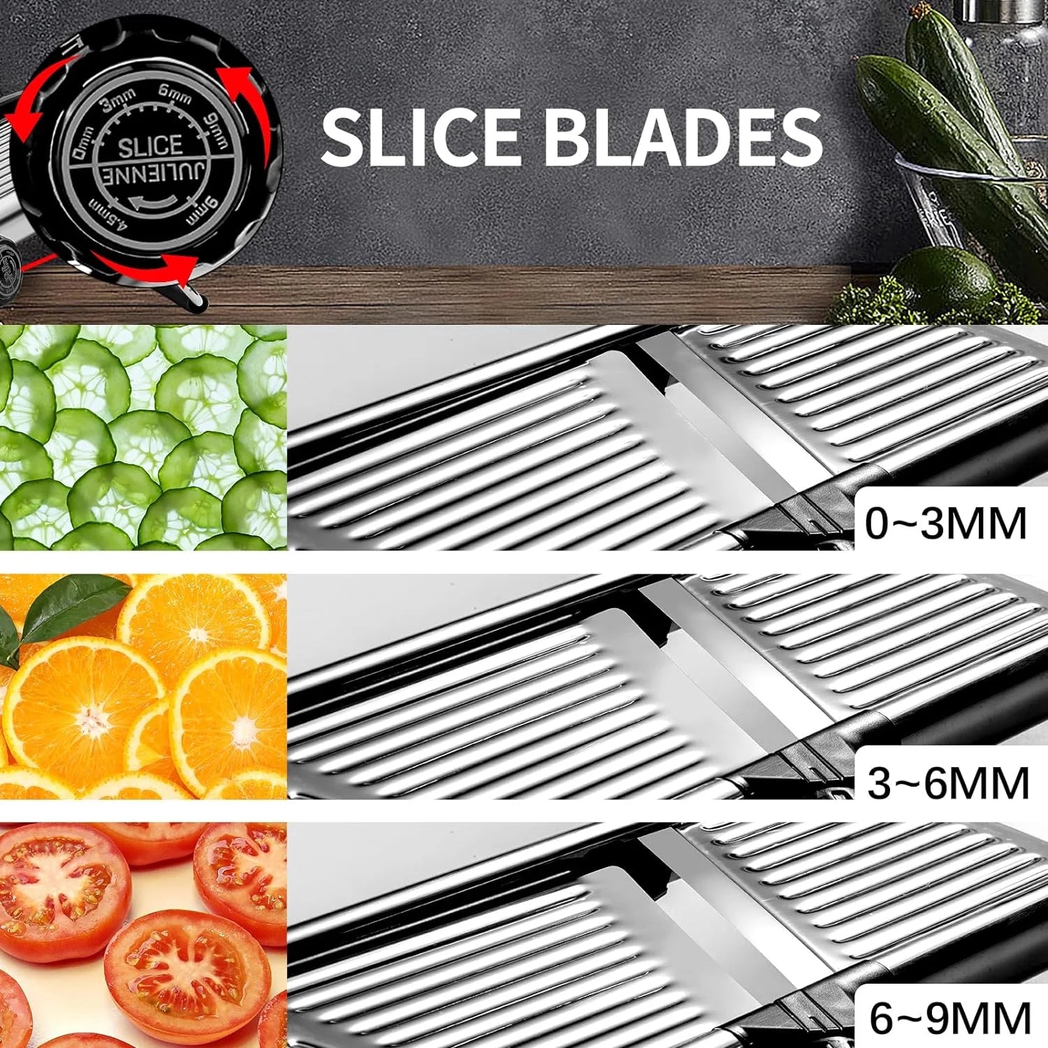 Mandoline Food Slicer, Adjustable Stainless Steel Vegetable Slicer with Hand Guard