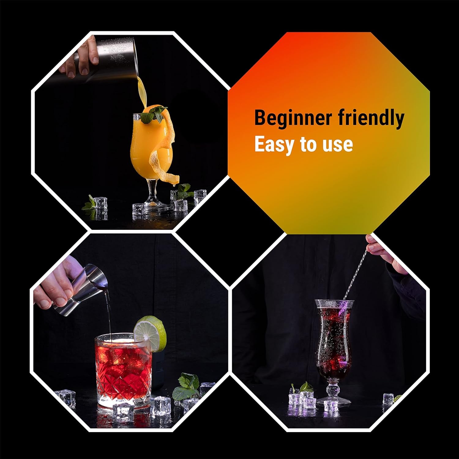 24 oz. Cocktail Shaker - Insulated Double Wall Keep Drink Chilled - No Stuck Twist Lid, Leakproof and Built-In Strainer
