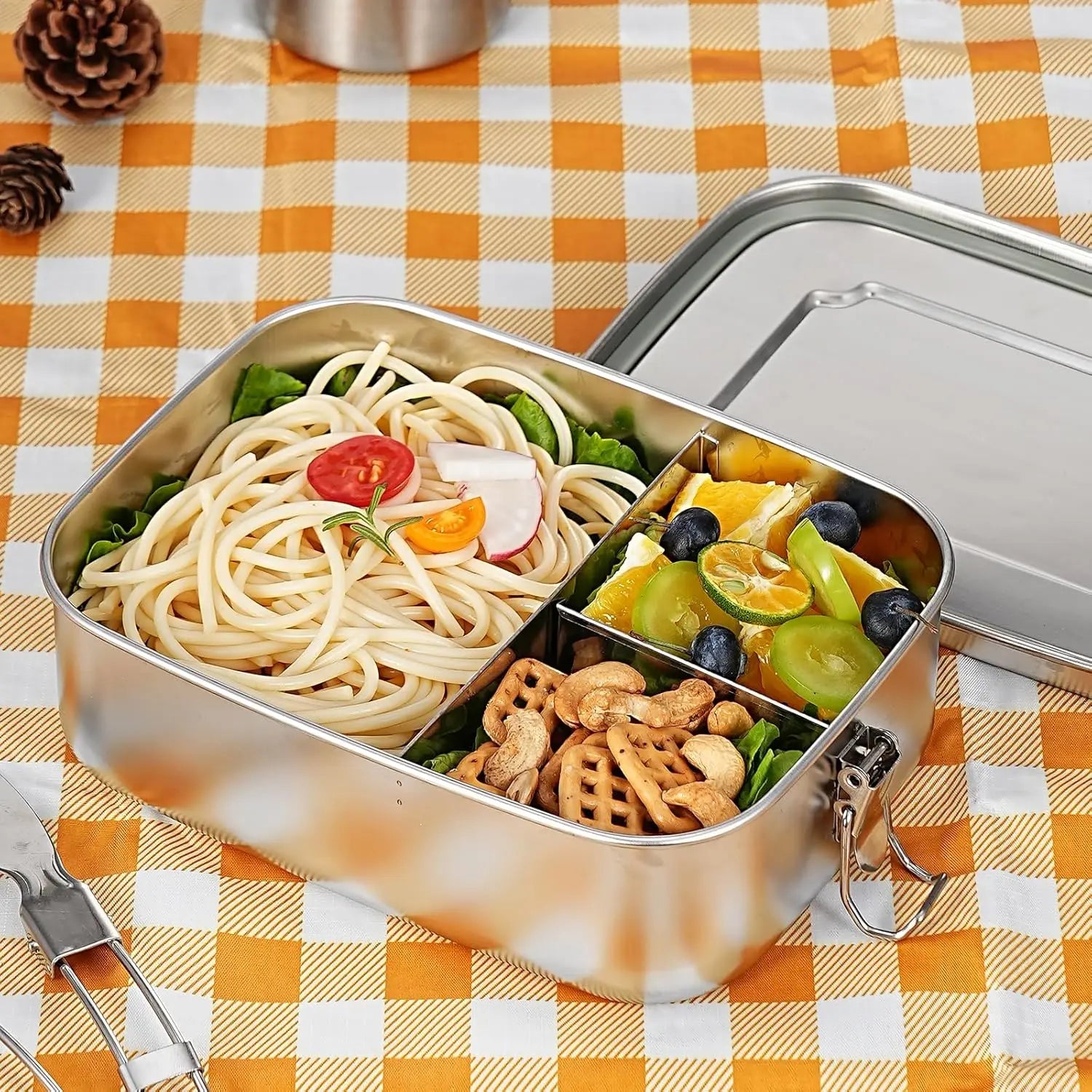 Bento Lunch Box Adults, Stainless Steel Airtight Lunchbox Food Taper Meal Prep, BPA-Free