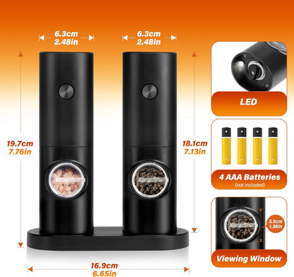 Electric Salt and Pepper Grinder Set, One Hand Adjustable Coarseness, Battery Powered, Seasoning Tools for Kitchen