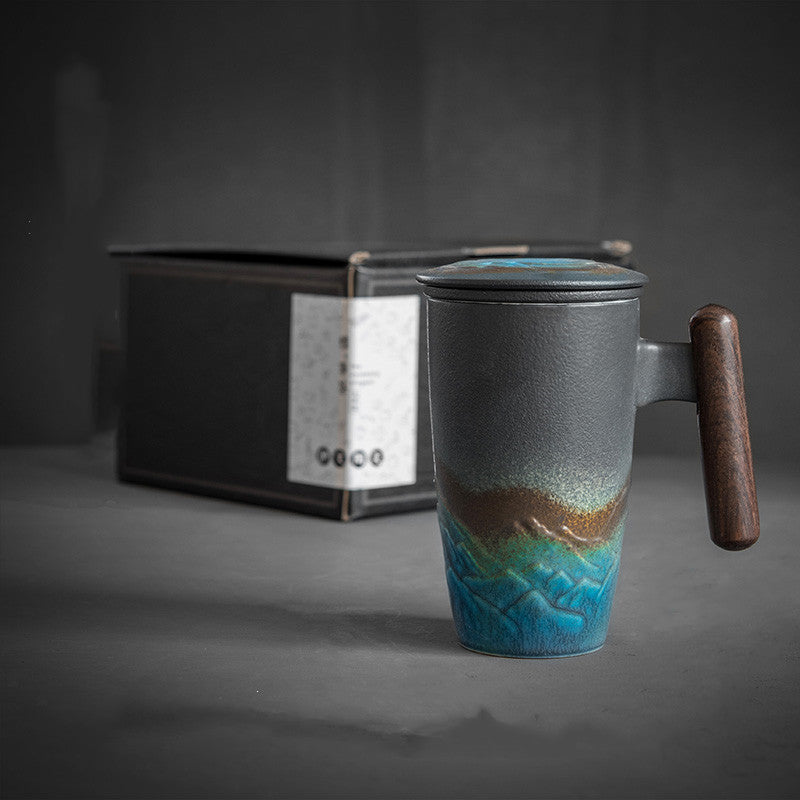 Artisan Ceramic Tea Mug with Wooden Handle