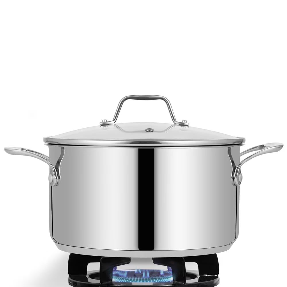 6-Quart Stainless Steel Stock Pot - 18/8 Food Grade Steel Heavy Duty Induction 
