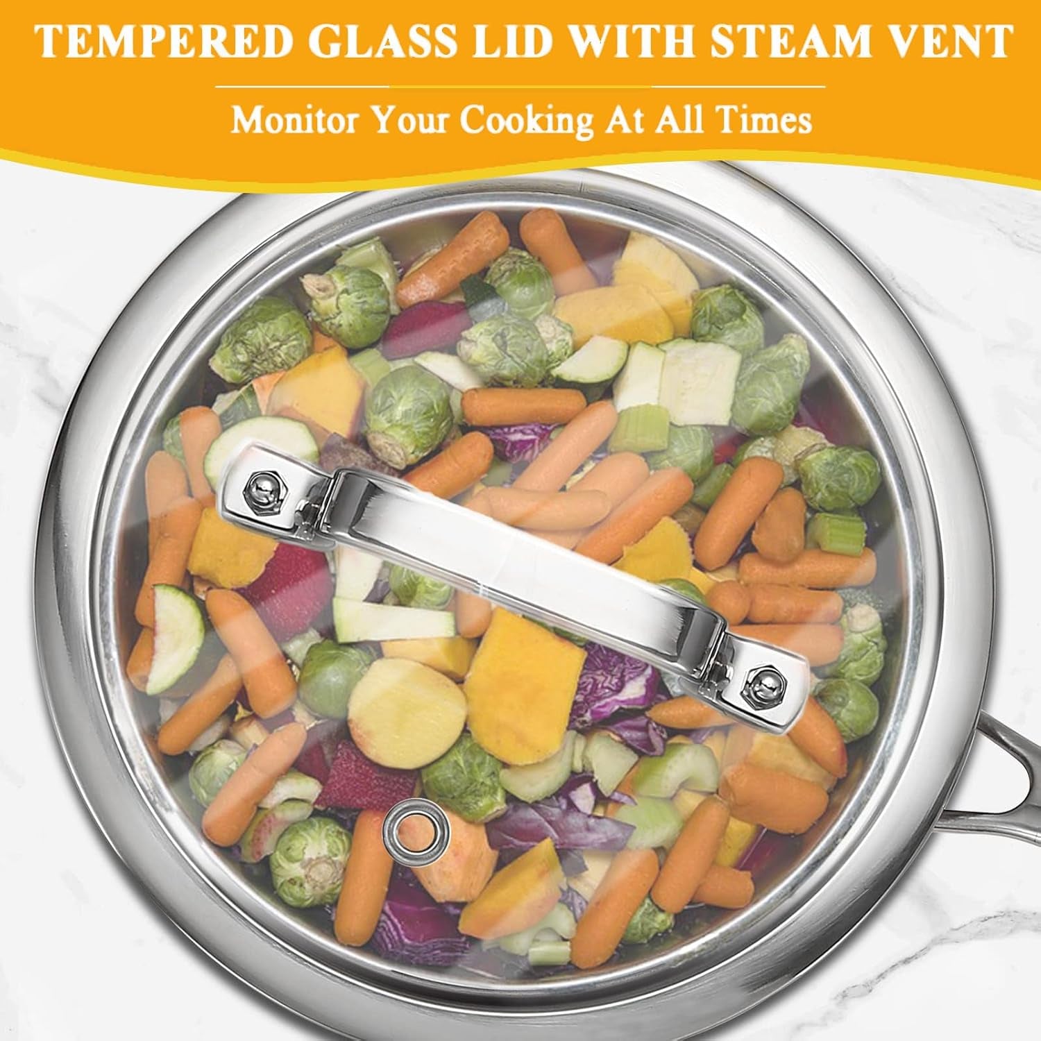 1 Qt Triple Stainless Steel Saucepan with Lid with Clear Glass Cover, Induction-Ready, Dishwasher-Safe, Suitable for All Stoves