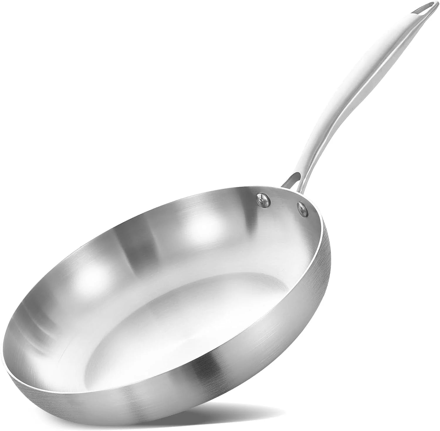 Tri-Ply Stainless Steel Frying Pan,8.5 Inch Skillet, Induction Stri Fry Pan, Dishwasher and Oven Safe, Rivet Handle