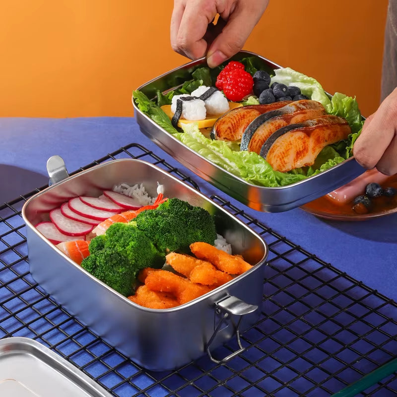 Stainless Steel Lunch Bento Box with Lid Large Capacity Double Layer Anti-Leak Food Storage Container Kitchen Tableware