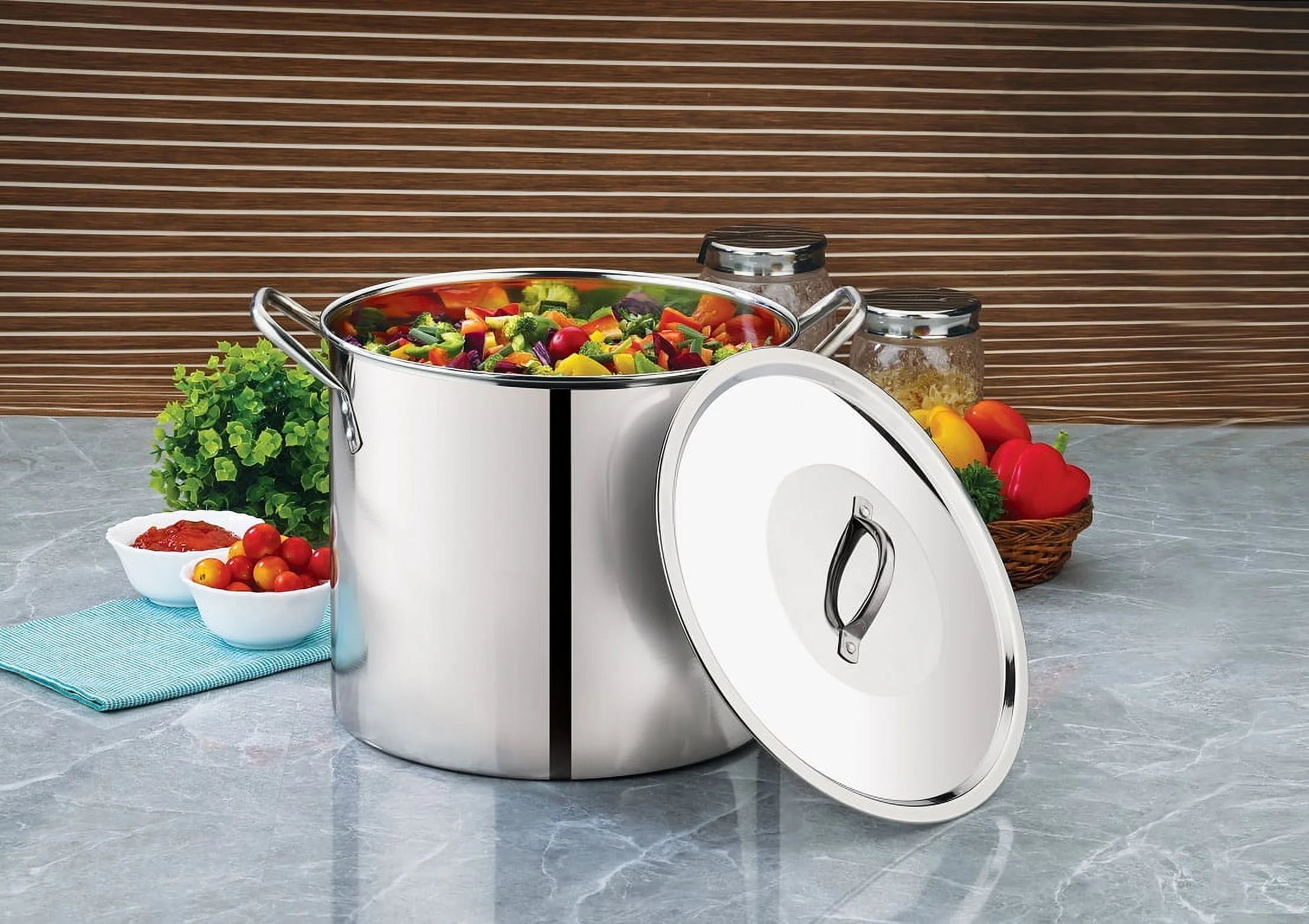 8-Qt Stainless Steel Stock Pot with Metal Lid, Ultra Durable, Stay-Cool Handles, Hand Wash Only