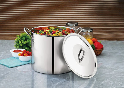 8-Qt Stainless Steel Stock Pot with Metal Lid, Ultra Durable, Stay-Cool Handles, Hand Wash Only