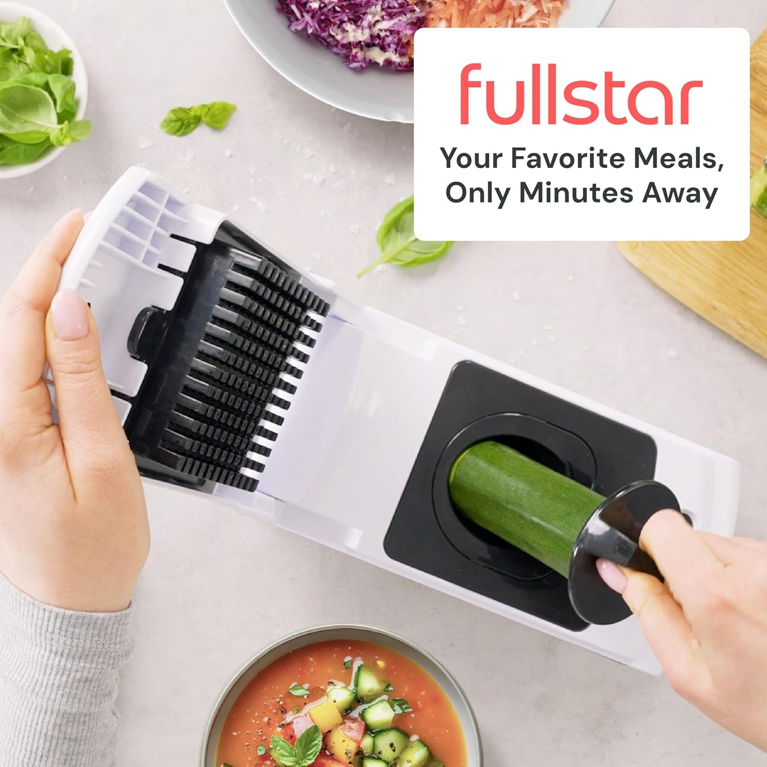 Food Chopper with Container, Fruit Slicer, Kitchen Gadgets & Accessories, Home Essentials (4 in 1, White)