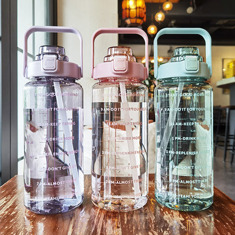 2 Liter Motivational Water Bottle with Time Markers and Straw: Crush Your Hydration Goals!