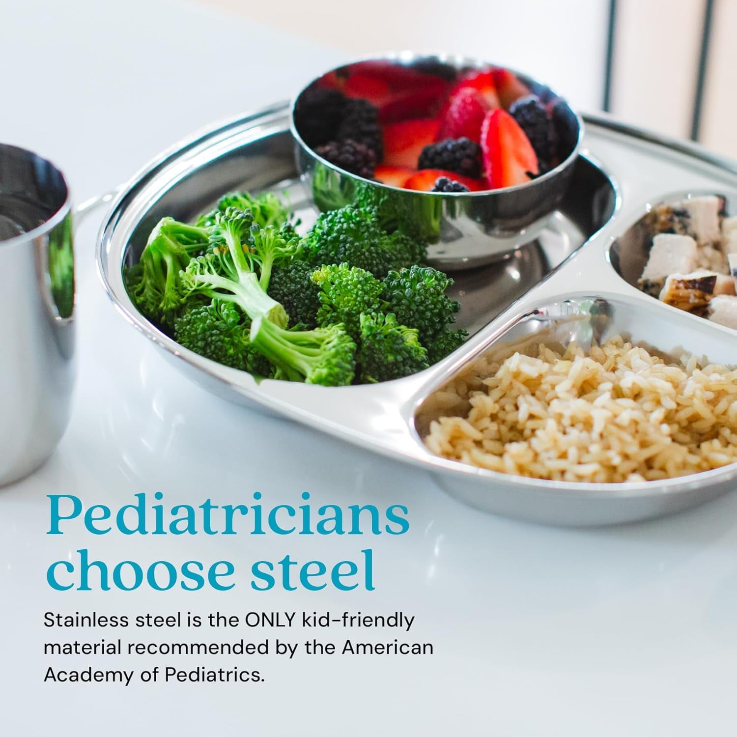 Stainless Steel Divided Plates for Kids, BPA Free & Dishwasher Safe (Set of 4)