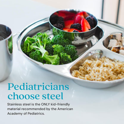 Stainless Steel Divided Plates for Kids, BPA Free & Dishwasher Safe (Set of 4)