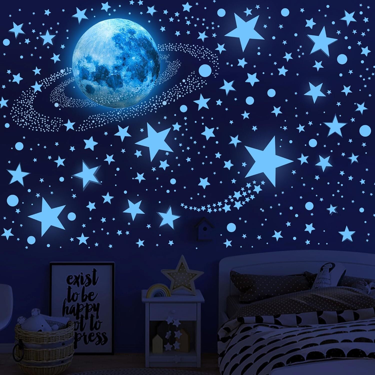 Glow in the Dark Stars & Moon  Galaxy Wall Stickers