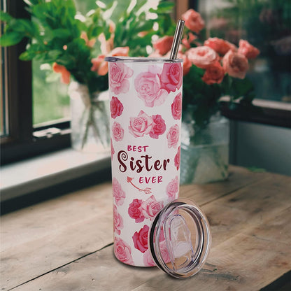 20 Oz Pink Floral Tumbler with Lid and Straw