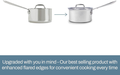 3-Ply Stainless Steel Sauce Pan with Lid 3 Quart, Induction, Oven Broiler Safe 600F, Multipurpose, Compatible With All Cooktops