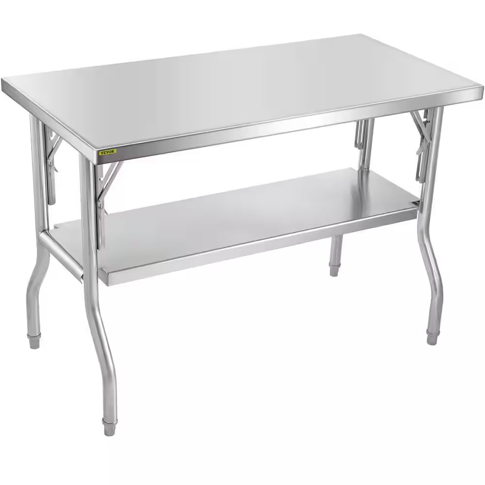 Commercial Worktable Workstation 48 X 24 In. Double-Shelf Stainless Steel Kitchen Utility Table