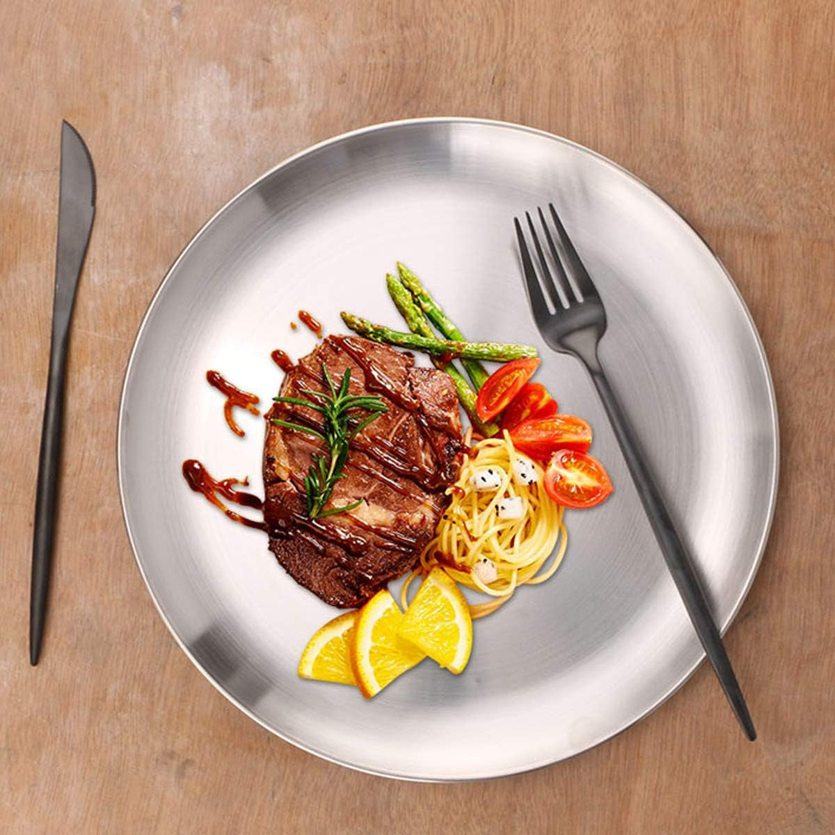 2 Set Reusable Stainless Steel round Plate - 12 Inch - Dishwasher Safe