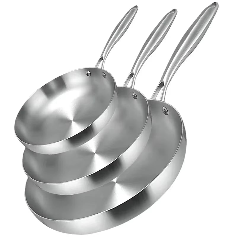304 Stainless Steel Frying Pan, Nonstick Pan Fried Steak Pot Uncoated Kitchen Cookware for Gas Stove and Induction Cooker