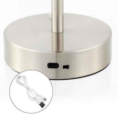 Natalia 12.25 In. Nickel/White Modern Minimalist Iron Rechargeable Integrated LED Table Lamp